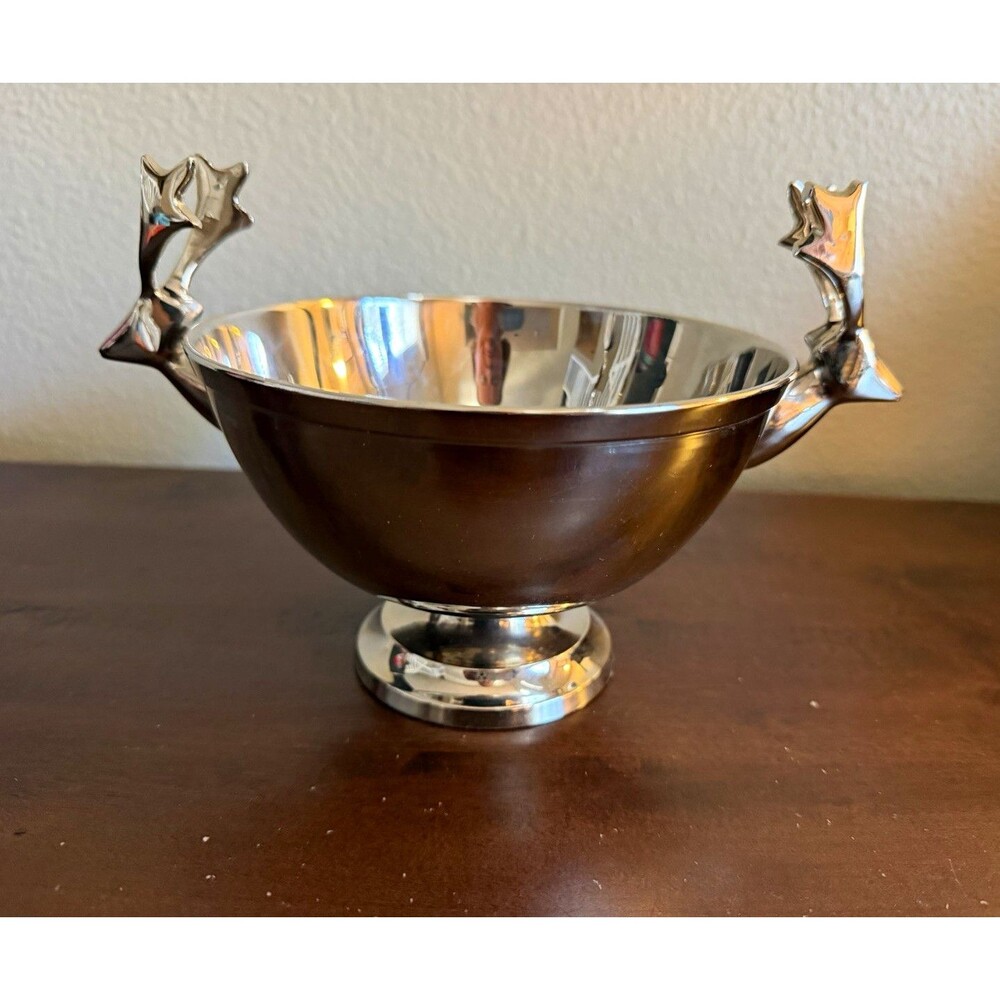 Holiday Reindeer Decorative Bowl Silver Tone Christmas Classic Accessory EUC